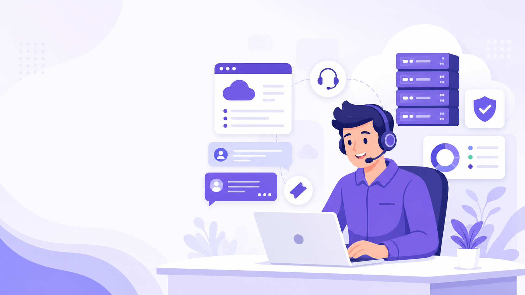 Especialista Weeke Cloud atendendo um cliente com suporte para hospedagem e segurança